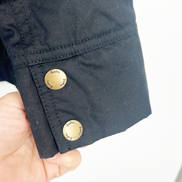 Boden Field Jacket Waxed Fitted Coat size 10 Plaid Lining Black with green trim - Picture 11 of 13